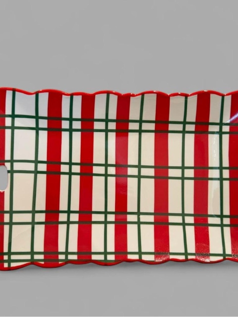 Festive Red & Green Plaid Holiday Serving Tray NWOT